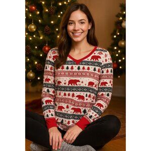 Wondershop Holiday Bear Tree Pajama Top S Red White Thermal Festive Cozy